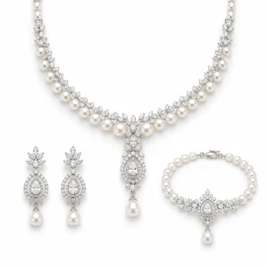 Premium Pearl & Diamond Necklace Set