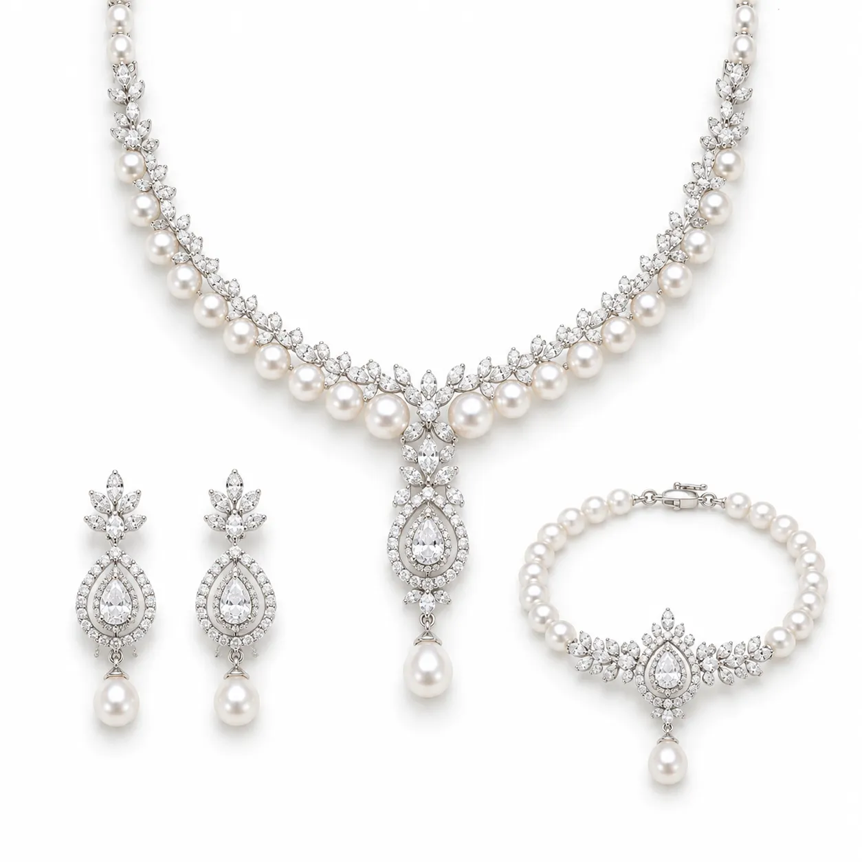 Premium Pearl & Diamond Necklace Set
