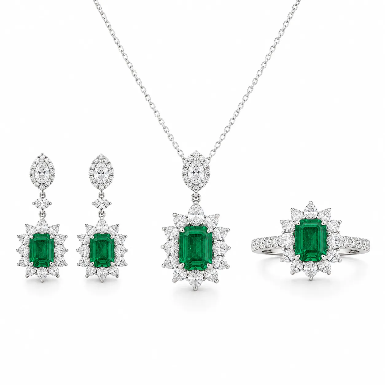 Royal Emerald Diamond Pendant Set